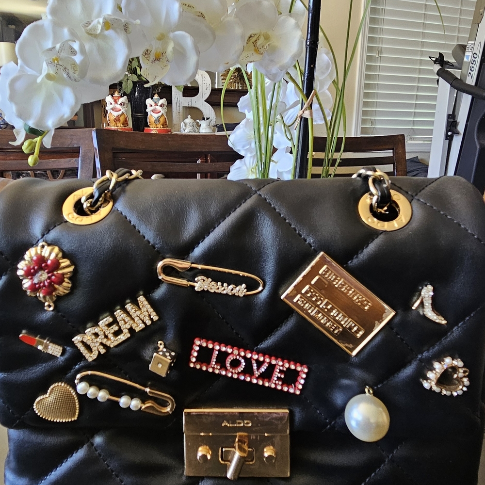 Aldo Black Quilted Handbag with Gold Accents